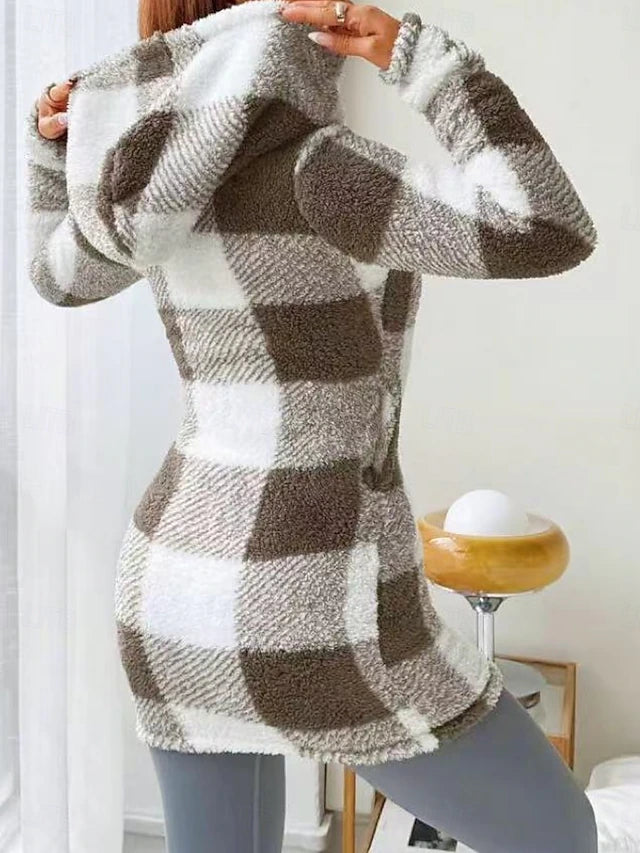 Felpa lunga invernale in plaid